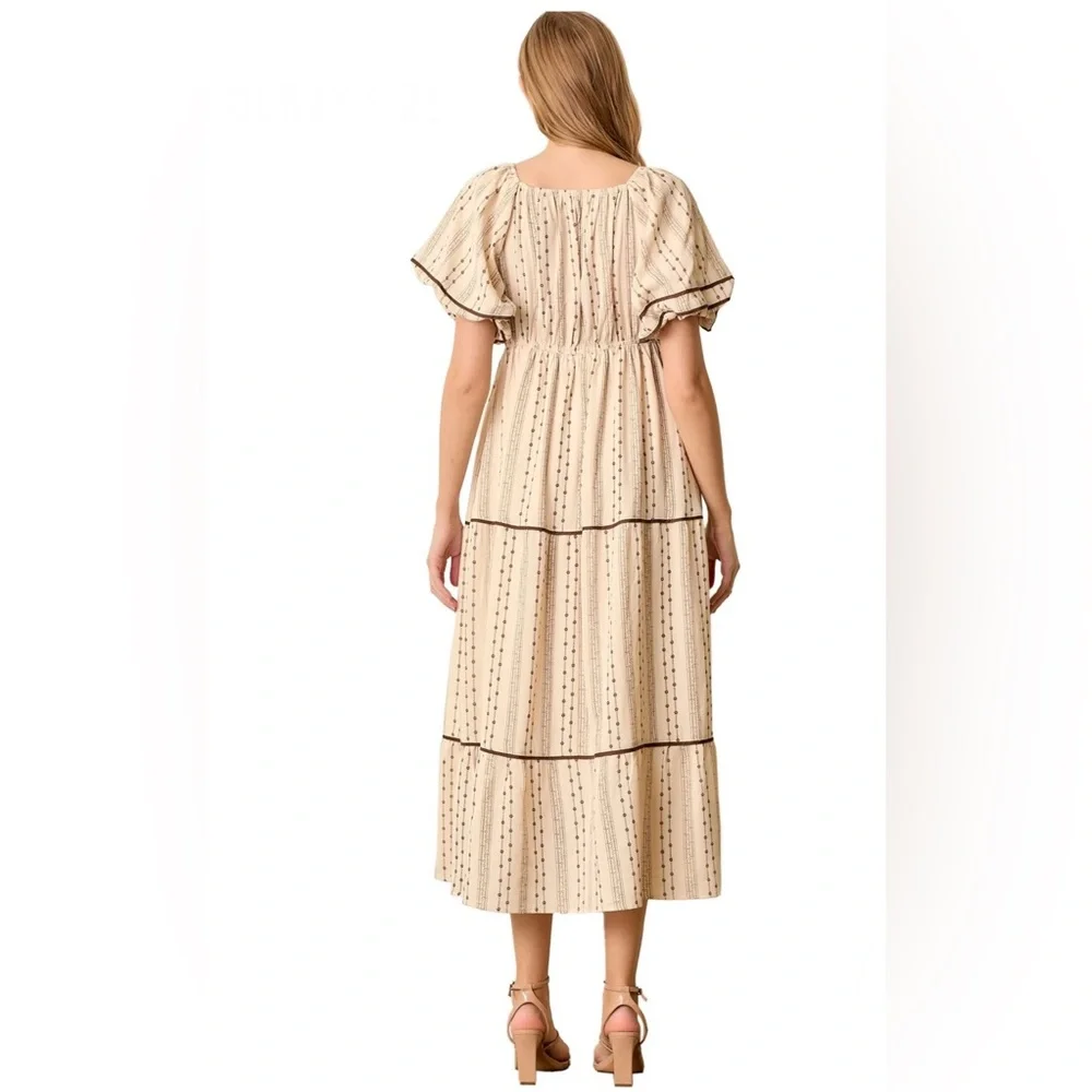 NEW Polagram Brown Lace Floral Tiered Maxi Dress - Picture 6 of 8